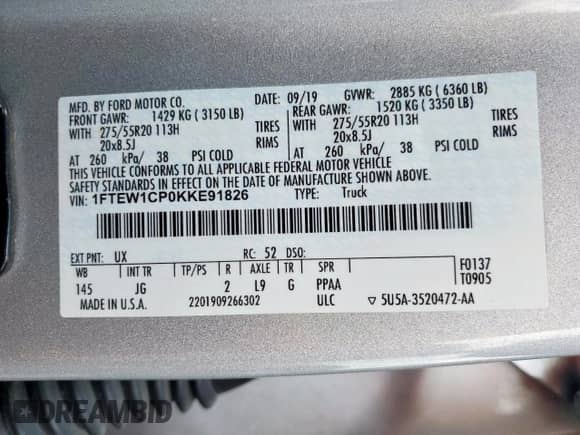 2019 Ford F-150 XL с VIN 1FTEW1CP0KKE91826, выставлен на аукционе Copart как лот 80837795 с пробегом 85 257 миль миль и Списание • Salvage title. История ставок и продаж доступна на DreamBid. Изображение 13.