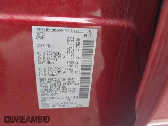 2021 Nissan Murano SV with VIN 5N1AZ2BJ6MC141439, listed as a IAAI auction lot 42241536 with 76,057 mi miles and . Bid and sale history available at DreamBid. Image 9.