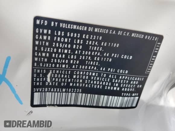 2020 Volkswagen Tiguan SE с VIN 3VV2B7AXXLM182235, выставлен на аукционе Copart как лот 81628915 с пробегом 95 986 миль миль и Списание • Salvage title. История ставок и продаж доступна на DreamBid. Изображение 14.