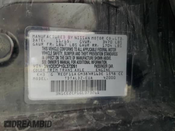 2016 Nissan Note S с VIN 3N1CE2CP1GL373261, выставлен на аукционе Copart как лот 89796925 с пробегом 120 318 миль миль и Списание • Salvage title. История ставок и продаж доступна на DreamBid. Изображение 12.