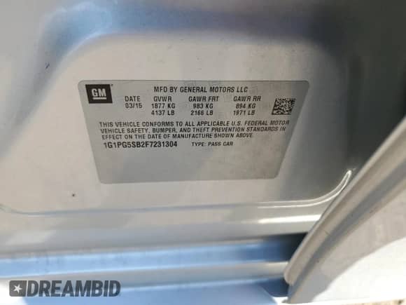 2015 Chevrolet Cruze LTZ с VIN 1G1PG5SB2F7231304, выставлен на аукционе Copart как лот 80531145 с пробегом 52 313 миль миль и Списание • Salvage title. История ставок и продаж доступна на DreamBid. Изображение 12.