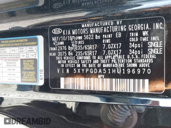 2017 Kia Sorento LX with VIN 5XYPGDA51HG196970, listed as a IAAI auction lot 43377817 with 123,482 mi miles and . Bid and sale history available at DreamBid. Image 9.