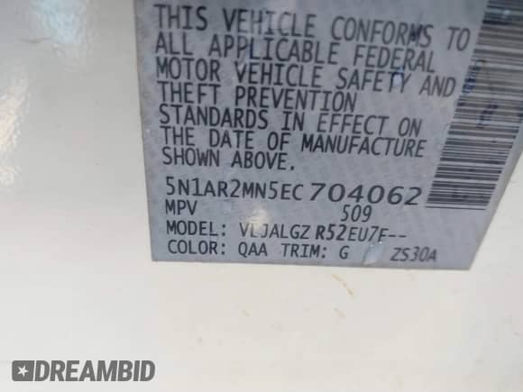 2014 Nissan Pathfinder SL with VIN 5N1AR2MN5EC704062, listed as a IAAI auction lot 41367865 with 257,618 mi miles and . Bid and sale history available at DreamBid. Image 9.