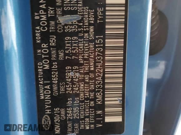 2017 Hyundai Tucson Limited с VIN KM8J33A22HU373151, выставлен на аукционе Copart как лот 68896535 с пробегом 116 122 миль миль и Списание • Salvage title. История ставок и продаж доступна на DreamBid. Изображение 13.