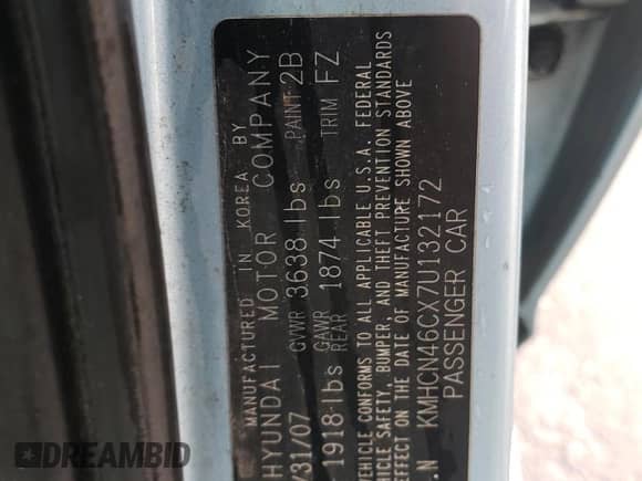 2007 Hyundai Accent GLS с VIN KMHCN46CX7U132172, выставлен на аукционе Copart как лот 61669064 с пробегом 220 897 миль миль и Списание • Salvage title. История ставок и продаж доступна на DreamBid. Изображение 12.