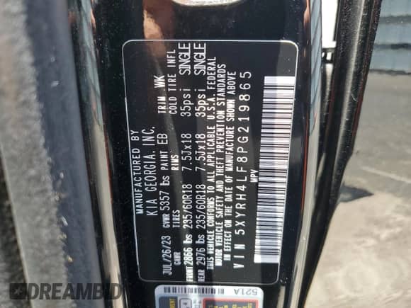 2023 Kia Sorento EX with VIN 5XYRH4LF8PG219865, listed as a Copart auction lot 66447425 with 31,398 mi miles and Salvage title. Bid and sale history available at DreamBid. Image 13.