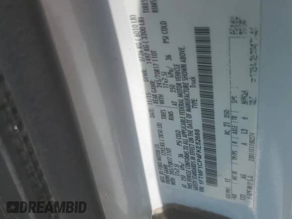 2015 Ford F-150 XL z VIN 1FTMF1CP4FKE52688, wystawiony jako Copart lot #64086225 z przebiegiem 150 947 mil mil oraz Szkoda całkowita • Salvage title. Historia ofert i sprzedaży dostępna na DreamBid. Obrazek 12.