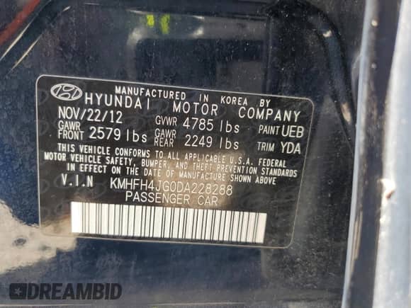 2013 Hyundai Azera с VIN KMHFH4JG0DA228288, выставлен на аукционе Copart как лот 81404195 с пробегом 137 171 миль миль и Чистый • Clean title. История ставок и продаж доступна на DreamBid. Изображение 12.