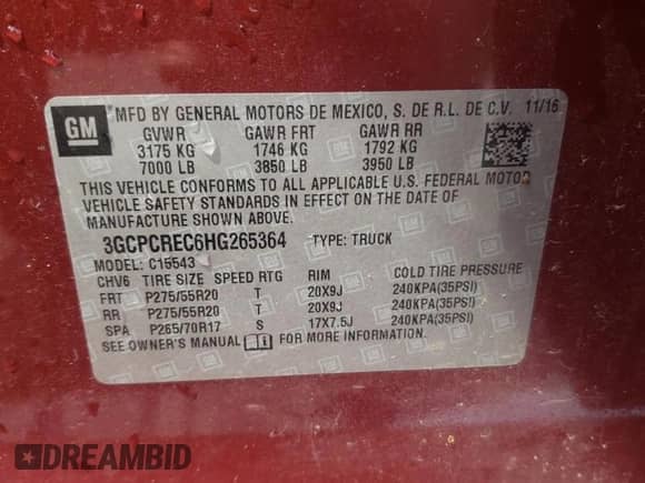 2017 Chevrolet Silverado 1500 LT with VIN 3GCPCREC6HG265364, listed as a Copart auction lot 80718405 with 96,786 mi miles and Salvage title. Bid and sale history available at DreamBid. Image 12.