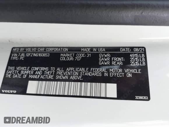 2022 Volvo S60 Momentum с VIN 7JRL12FZ1NG160853, выставлен на аукционе IAAI как лот 41012806 с пробегом 33 661 миль миль и . История ставок и продаж доступна на DreamBid. Изображение 9.