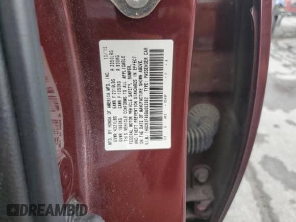 2016 Honda Accord EX-L with VIN 1HGCR2F89GA062692, listed as a Copart auction lot 81768395 with 124,160 mi miles and Salvage title. Bid and sale history available at DreamBid. Image 13.