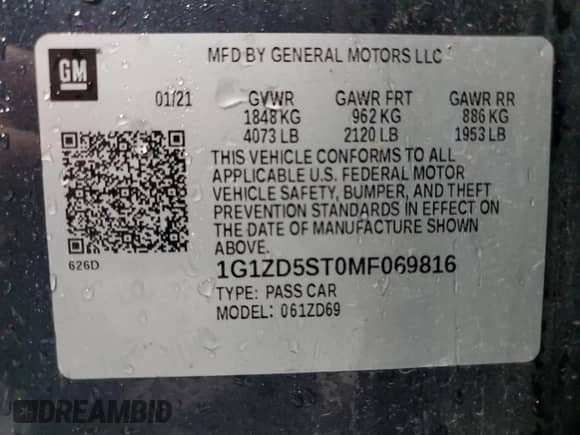 2021 Chevrolet Malibu LT с VIN 1G1ZD5ST0MF069816, выставлен на аукционе Copart как лот 84292105 с пробегом 74 962 миль миль и Чистый • Clean title. История ставок и продаж доступна на DreamBid. Изображение 12.