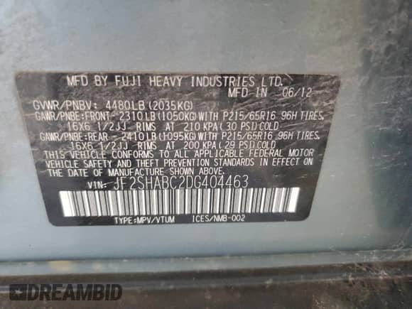 2013 Subaru Forester X z VIN JF2SHABC2DG404463, wystawiony jako Copart lot #69691395 z przebiegiem 124 404 mil mil oraz Czysty tytuł • Clean title. Historia ofert i sprzedaży dostępna na DreamBid. Obrazek 13.