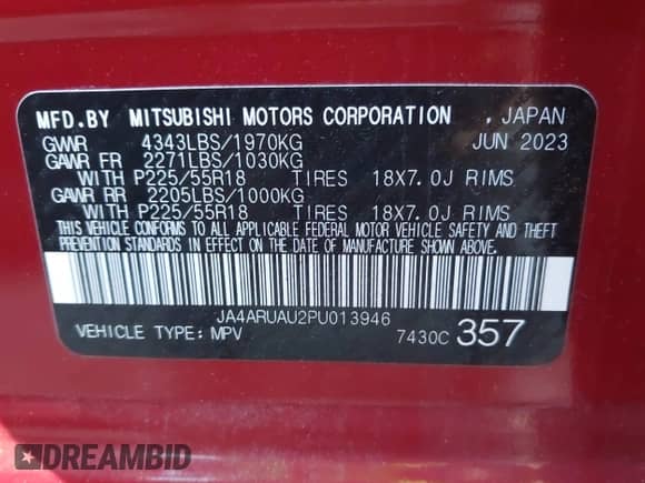 2023 Mitsubishi Outlander ES с VIN JA4ARUAU2PU013946, выставлен на аукционе IAAI как лот 43321764 с пробегом 12 826 миль миль и . История ставок и продаж доступна на DreamBid. Изображение 9.