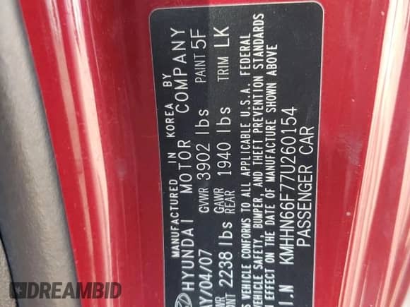 2007 Hyundai Tiburon GT с VIN KMHHN66F77U260154, выставлен на аукционе Copart как лот 70949834 с пробегом 127 886 миль миль и Списание • Salvage title. История ставок и продаж доступна на DreamBid. Изображение 13.