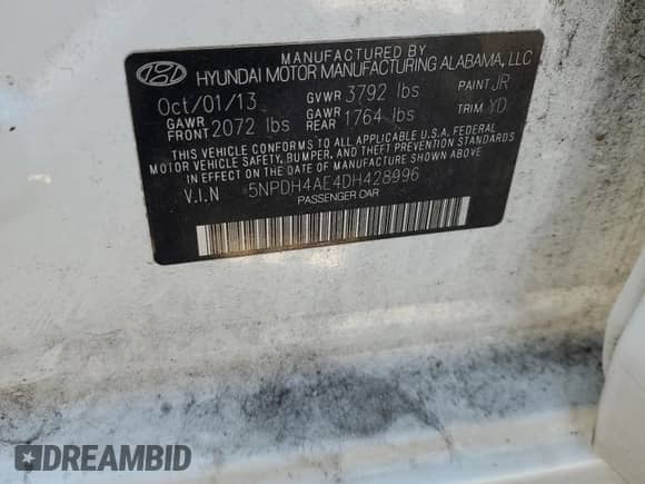 2013 Hyundai Elantra GLS с VIN 5NPDH4AE4DH428996, выставлен на аукционе Copart как лот 71931605 с пробегом 113 787 миль миль и Списание • Salvage title. История ставок и продаж доступна на DreamBid. Изображение 12.