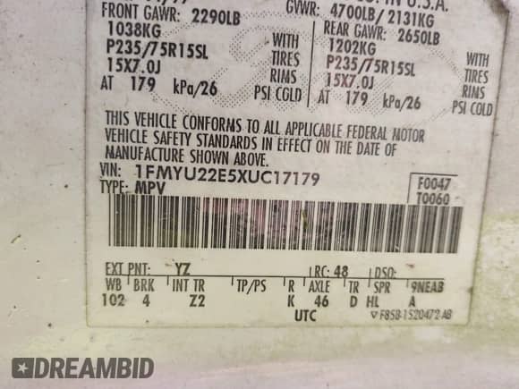 1999 Ford Explorer with VIN 1FMYU22E5XUC17179, listed as a IAAI auction lot 43424281 with 200,370 mi miles and . Bid and sale history available at DreamBid. Image 9.