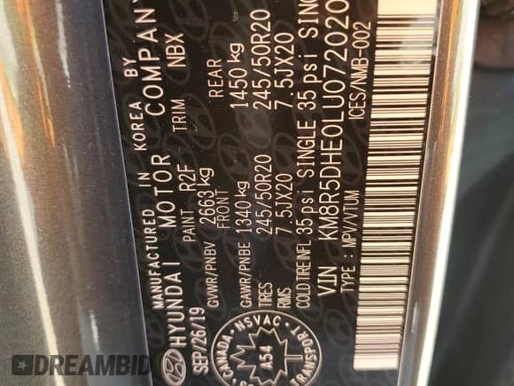 2020 Hyundai Palisade Limited с VIN KM8R5DHE0LU072020, выставлен на аукционе Copart как лот 64010994 с пробегом 59 152 миль миль и На запчасти • Non repairable. История ставок и продаж доступна на DreamBid. Изображение 13.