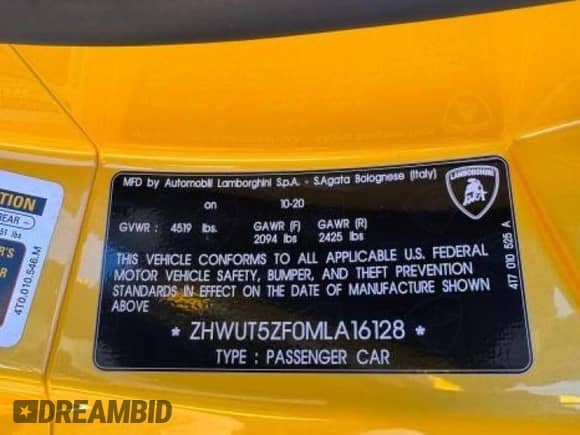 2021 Lamborghini Huracan с VIN ZHWUT5ZF0MLA16128, выставлен на аукционе Copart как лот 50556875 с пробегом 4 968 миль миль и Чистый • Clean title. История ставок и продаж доступна на DreamBid. Изображение 10.