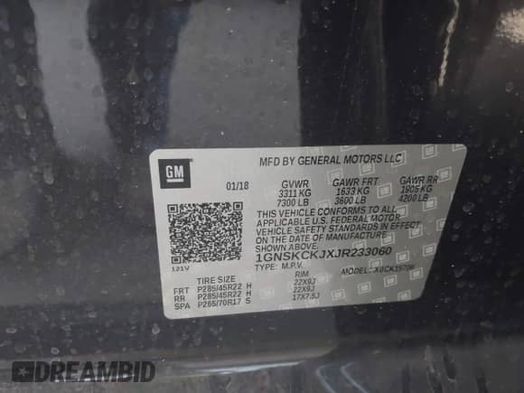 2018 Chevrolet Tahoe Premier с VIN 1GNSKCKJXJR233060, выставлен на аукционе IAAI как лот 42952700 с пробегом 108 682 миль миль и . История ставок и продаж доступна на DreamBid. Изображение 9.