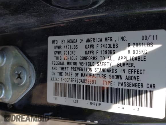 2012 Honda Accord EX с VIN 1HGCP2F72CA022591, выставлен на аукционе IAAI как лот 42769852 с пробегом 212 890 миль миль и . История ставок и продаж доступна на DreamBid. Изображение 9.