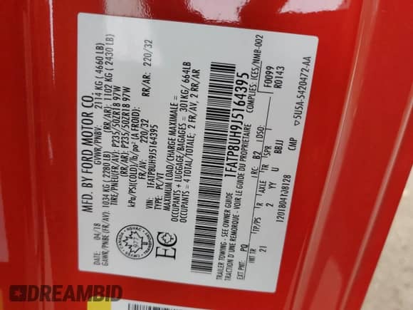 2018 Ford Mustang EcoBoost Premium с VIN 1FATP8UH9J5164395, выставлен на аукционе Copart как лот 86144655 с пробегом 126 290 миль миль и Списание • Salvage title. История ставок и продаж доступна на DreamBid. Изображение 13.