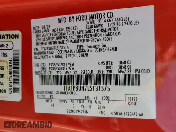 2020 Ford Mustang EcoBoost Premium z VIN 1FATP8UH7L5131575, wystawiony jako Copart lot #87602675 z przebiegiem 95 057 mil mil oraz Szkoda całkowita • Salvage title. Historia ofert i sprzedaży dostępna na DreamBid. Obrazek 12.