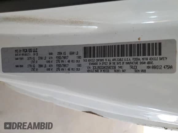 2019 Ram 1500 Tradesman z VIN 3C6JR6DG0KG502338, wystawiony jako Copart lot #80651235 z przebiegiem 187 144 mil mil oraz Szkoda całkowita • Salvage title. Historia ofert i sprzedaży dostępna na DreamBid. Obrazek 12.