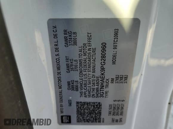 2023 GMC Sierra 1500 Pro with VIN 3GTNHAEK9PG280960, listed as a Copart auction lot 71984505 with 122,346 mi miles and Salvage title. Bid and sale history available at DreamBid. Image 12.