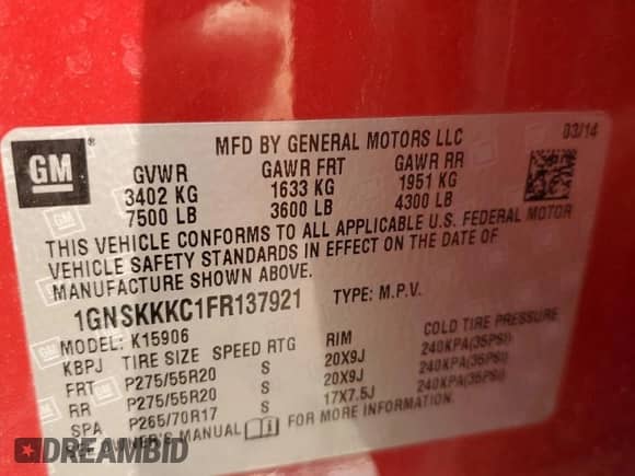 2015 Chevrolet Suburban LTZ с VIN 1GNSKKKC1FR137921, выставлен на аукционе Copart как лот 70644505 с пробегом 218 182 миль миль и Списание • Salvage title. История ставок и продаж доступна на DreamBid. Изображение 13.