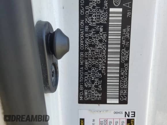 2010 Lexus IS 250 C z VIN JTHFF2C24A2512981, wystawiony jako Copart lot #71044455 z przebiegiem Nie podano mil oraz Szkoda całkowita • Salvage title. Historia ofert i sprzedaży dostępna na DreamBid. Obrazek 13.