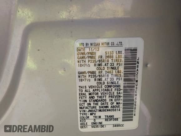 2014 Nissan Murano SV z VIN JN8AZ1MU9EW405814, wystawiony jako IAAI lot #42882934 z przebiegiem 122 721 mil mil oraz . Historia ofert i sprzedaży dostępna na DreamBid. Obrazek 9.