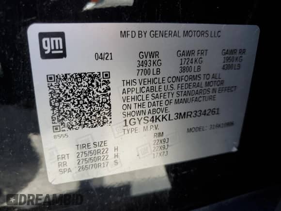 2021 Cadillac Escalade ESV Premium Luxury с VIN 1GYS4KKL3MR334261, выставлен на аукционе Copart как лот 55987045 с пробегом Не указан миль и Списание • Salvage title. История ставок и продаж доступна на DreamBid. Изображение 13.