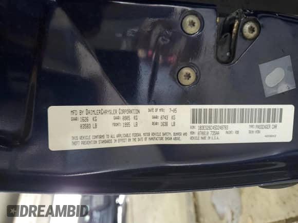 2005 Dodge Neon SE with VIN 1B3ES26C45D248783, listed as a Copart auction lot 81479674 with 108,062 mi miles and Salvage title. Bid and sale history available at DreamBid. Image 12.