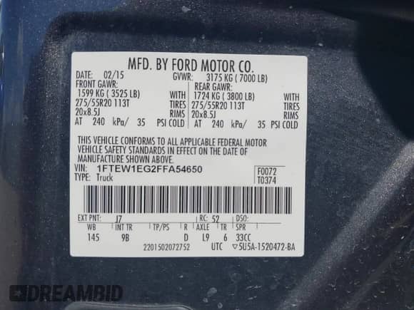 2015 Ford F-150 Platinum с VIN 1FTEW1EG2FFA54650, выставлен на аукционе IAAI как лот 43372296 с пробегом 164 553 миль миль и . История ставок и продаж доступна на DreamBid. Изображение 9.