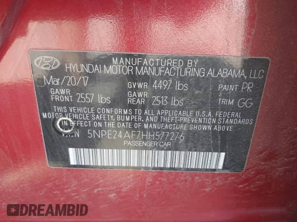 2017 Hyundai Sonata 2.4L with VIN 5NPE24AF7HH577276, listed as a IAAI auction lot 43445527 with 155,331 mi miles and . Bid and sale history available at DreamBid. Image 9.