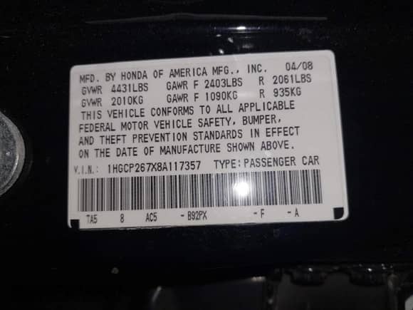 2008 Honda Accord EX z VIN 1HGCP267X8A117357, wystawiony jako IAAI lot #42623086 z przebiegiem 136 737 mil mil oraz . Historia ofert i sprzedaży dostępna na DreamBid. Obrazek 9.