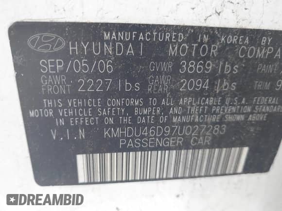 2007 Hyundai Elantra GLS z VIN KMHDU46D97U027283, wystawiony jako IAAI lot #43186361 z przebiegiem 212 905 mil mil oraz . Historia ofert i sprzedaży dostępna na DreamBid. Obrazek 9.