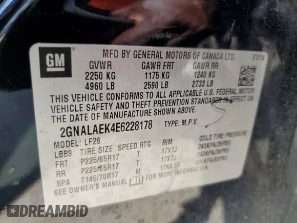 2014 Chevrolet Equinox LS with VIN 2GNALAEK4E6228178, listed as a Copart auction lot 70058155 with 179,019 mi miles and Salvage title. Bid and sale history available at DreamBid. Image 12.