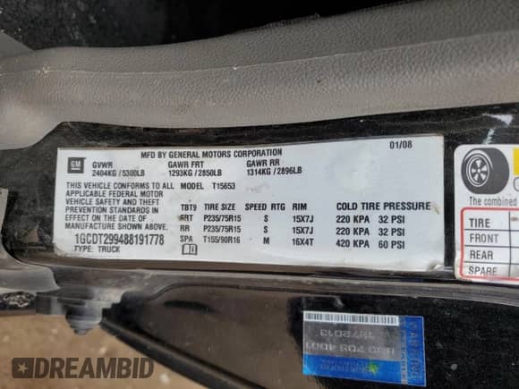 2008 Chevrolet Colorado с VIN 1GCDT299488191778, выставлен на аукционе Copart как лот 50991085 с пробегом 146 148 миль миль и Списание • Salvage title. История ставок и продаж доступна на DreamBid. Изображение 12.