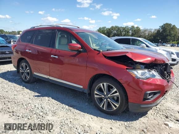 2019 Nissan Pathfinder Platinum with VIN 5N1DR2MN3KC627622, listed as a Copart auction lot 73823984 with 35,425 mi miles and Salvage title. Bid and sale history available at DreamBid. Image 4.