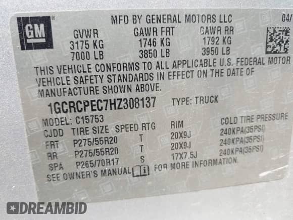 2017 Chevrolet Silverado 1500 Custom z VIN 1GCRCPEC7HZ308137, wystawiony jako IAAI lot #43345507 z przebiegiem Nie podano mil oraz . Historia ofert i sprzedaży dostępna na DreamBid. Obrazek 9.