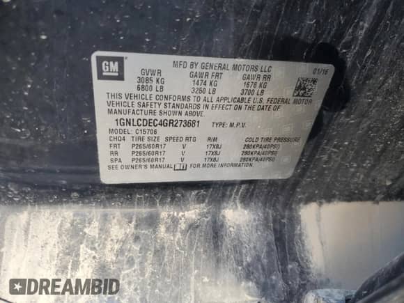 2016 Chevrolet Tahoe Commercial с VIN 1GNLCDEC4GR273681, выставлен на аукционе Copart как лот 83809344 с пробегом 132 802 миль миль и Списание • Salvage title. История ставок и продаж доступна на DreamBid. Изображение 12.