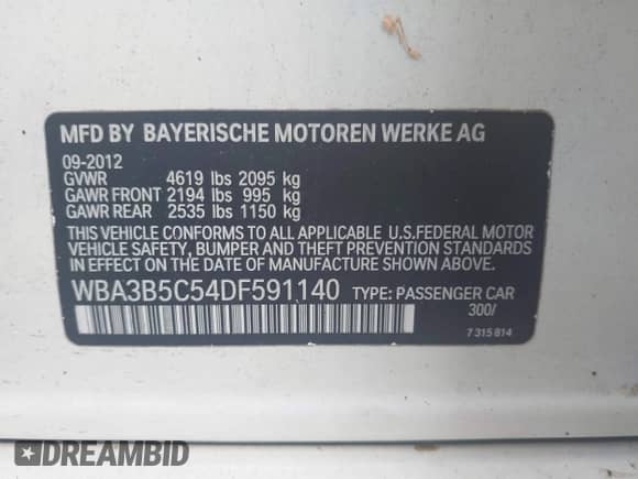 2013 BMW 3 Series 328i xDrive с VIN WBA3B5C54DF591140, выставлен на аукционе IAAI как лот 43298208 с пробегом 125 764 миль миль и . История ставок и продаж доступна на DreamBid. Изображение 9.