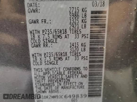 2018 Nissan Pathfinder S with VIN 5N1DR2MM9JC649839, listed as a Copart auction lot 67347135 with 104,450 mi miles and Clean title. Bid and sale history available at DreamBid. Image 13.