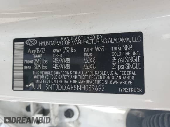 2022 Hyundai Santa Cruz SEL Premium с VIN 5NTJDDAF8NH039692, выставлен на аукционе Copart как лот 61987285 с пробегом 58 840 миль миль и Списание • Salvage title. История ставок и продаж доступна на DreamBid. Изображение 13.