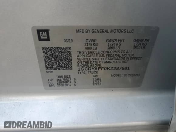 2019 Chevrolet Silverado 1500 Work Truck с VIN 1GCRYAEF0KZ287681, выставлен на аукционе Copart как лот 64786455 с пробегом 106 438 миль миль и Списание • Salvage title. История ставок и продаж доступна на DreamBid. Изображение 12.