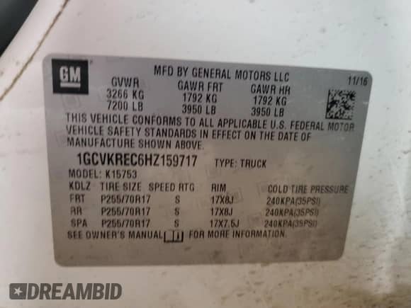 2017 Chevrolet Silverado 1500 LT z VIN 1GCVKREC6HZ159717, wystawiony jako Copart lot #85417745 z przebiegiem 181 204 mil mil oraz Czysty tytuł • Clean title. Historia ofert i sprzedaży dostępna na DreamBid. Obrazek 12.