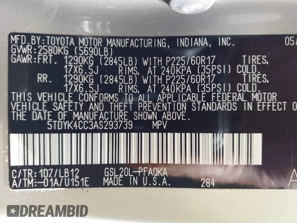 2010 Toyota Sienna XLE с VIN 5TDYK4CC3AS293739, выставлен на аукционе IAAI как лот 43270576 с пробегом 119 458 миль миль и . История ставок и продаж доступна на DreamBid. Изображение 9.