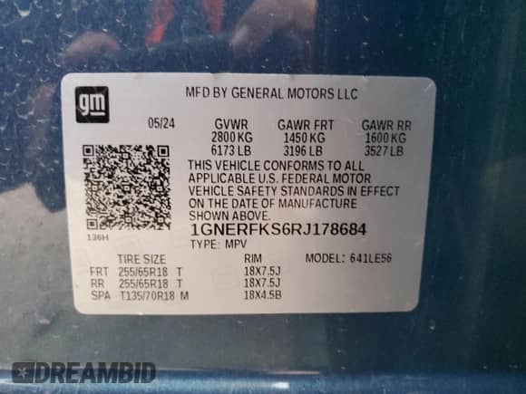 2024 Chevrolet Traverse z VIN 1GNERFKS6RJ178684, wystawiony jako Copart lot #88854725 z przebiegiem 8 050 mil mil oraz Czysty tytuł • Clean title. Historia ofert i sprzedaży dostępna na DreamBid. Obrazek 12.